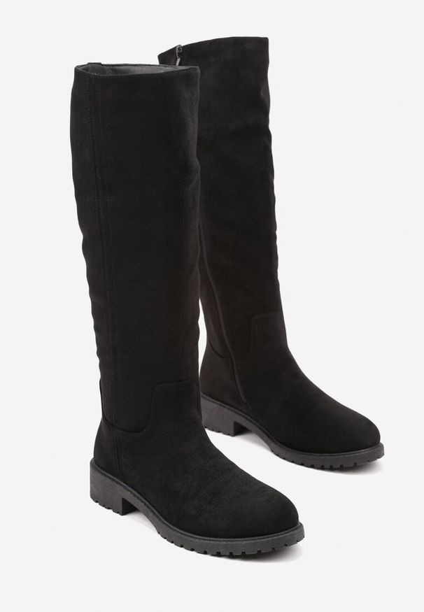 Born2be - Czarne Minimalistyczne Kozaki Vices z Dopasowaną Cholewką Lilgissa. Okazja: na spacer, na spotkanie biznesowe, do pracy, na co dzień. Kolor: czarny. Materiał: jeans. Szerokość cholewki: normalna. Obcas: na obcasie. Styl: biznesowy, casual. Wysokość obcasa: średni