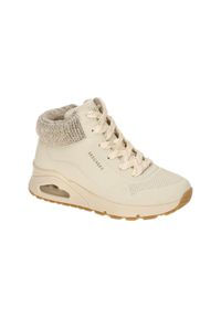 skechers - Buty zimowe dziewczęce, Uno Gen1 - Darling Daze. Wysokość cholewki: za kostkę. Zapięcie: sznurówki. Kolor: beżowy. Materiał: materiał. Szerokość cholewki: normalna. Sezon: zima. Model: Skechers Sport. Sport: turystyka piesza