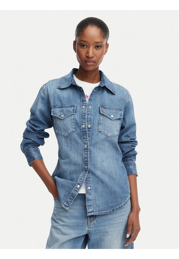 Tommy Jeans Koszula jeansowa DW0DW23486 Niebieski Regular Fit. Kolor: niebieski. Materiał: bawełna