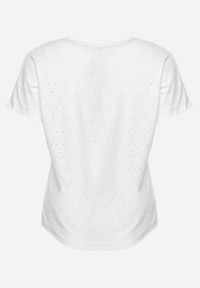 Born2be - Biały T-shirt z Haftowanej Tkaniny Idubia. Okazja: na co dzień. Kolor: biały. Materiał: tkanina. Wzór: haft. Styl: casual, elegancki #6