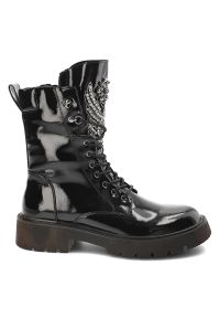 Czarne Botki S.Barski Ocieplane Obuwie Damskie. Kolor: czarny. Materiał: lakier. Szerokość cholewki: normalna. Wzór: haft. Styl: rockowy, elegancki #8