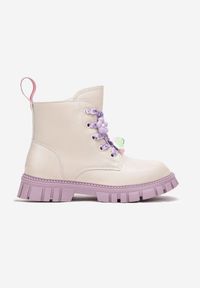 Born2be - Beżowe Botki Workery z Ozdobnym Sznurowaniem Paulla. Okazja: na co dzień. Kolor: beżowy. Styl: casual