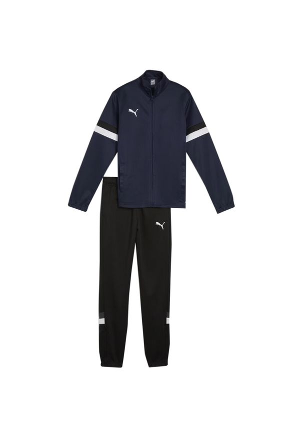 Dres dla dzieci Puma Team Rise. Okazja: na uczelnię. Kolor: czarny, niebieski, biały, wielokolorowy. Materiał: dresówka. Styl: sportowy