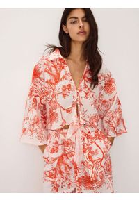 Reserved - Krótka koszula kimono z wiązaniem - wielobarwny. Materiał: len, bawełna, tkanina. Długość: krótkie #1