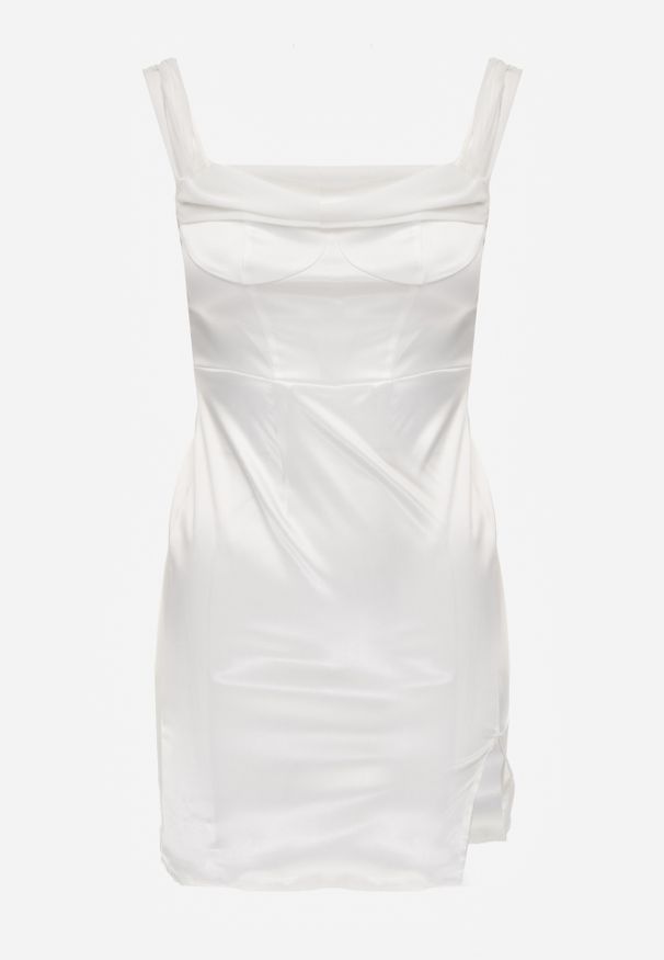 Renee - Biała Mini Sukienka Dopasowana z Rozcięciem na Nodze i Suwakiem Siendalice. Kolor: biały. Długość: mini