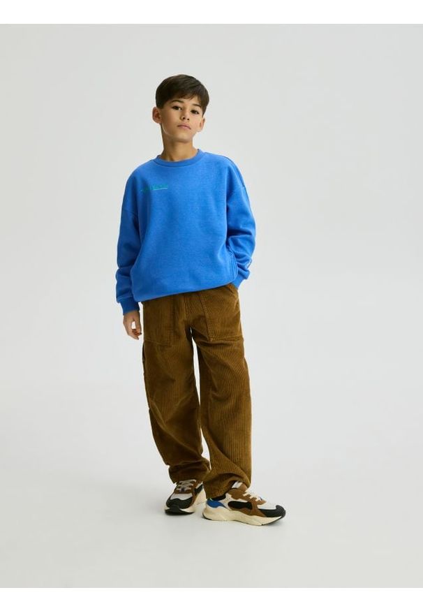 Reserved - Bawełniana bluza oversize - niebieski. Kolor: niebieski. Materiał: bawełna