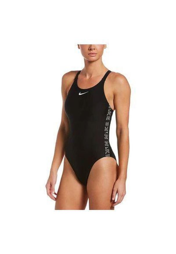 Nike Swim - Strój pływacki jednoczęściowy damski Nike Logo Tape Fastback. Kolor: czarny, niebieski, zielony, wielokolorowy