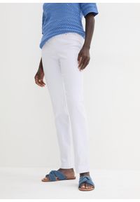 bonprix - Spodnie ze stretchem z gumką w talii. Kolor: biały. Styl: klasyczny #1