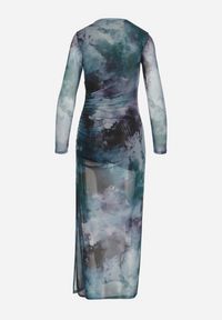 Born2be - Zielona Sukienka o Dopasowanym Fasonie Bodycon z Rozcięciem i Marmurkowym Wzorem Urientia. Kolor: zielony. Długość rękawa: długi rękaw. Typ sukienki: bodycon. Styl: elegancki #7