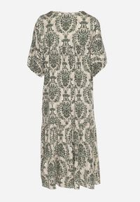 Born2be - Ciemnozielona Sukienka z Bawełną w Abstrakcyjny Wzór Filindela. Okazja: na spacer, na co dzień. Kolor: zielony. Materiał: bawełna. Wzór: aplikacja. Styl: elegancki, casual, klasyczny #7