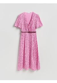 Reserved - Sukienka z paskiem - różowy. Kolor: różowy. Materiał: tkanina, wiskoza. Typ sukienki: kopertowe #1