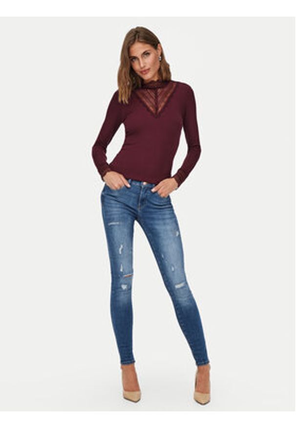 only - ONLY Bluzka Tilde 15207788 Bordowy Stretch Fit. Kolor: czerwony. Materiał: wiskoza