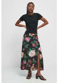 medicine - Medicine spódnica kolor czarny maxi rozkloszowana. Kolor: czarny. Materiał: tkanina #3