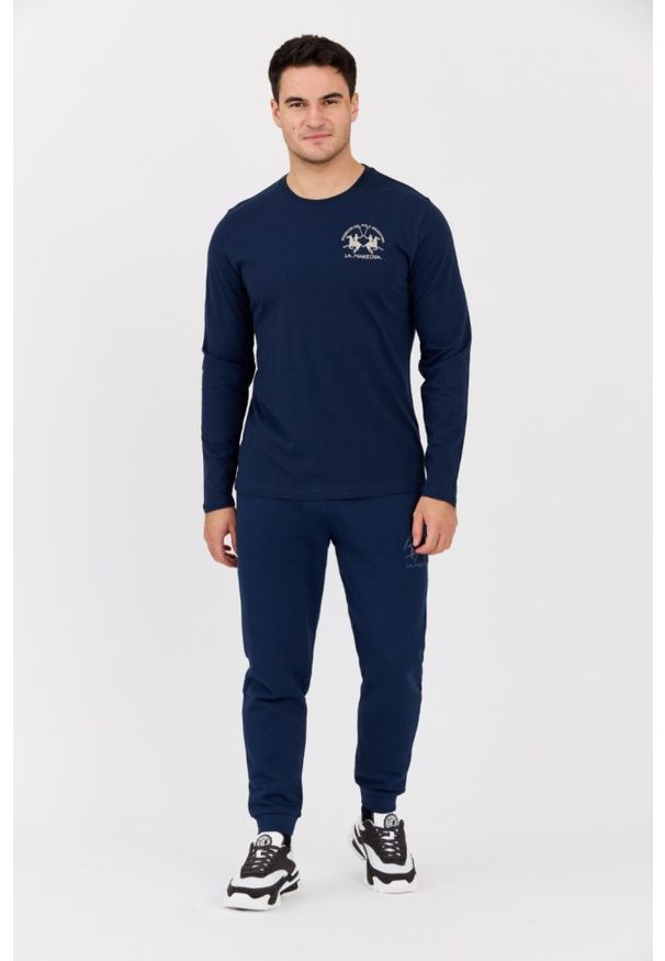 La Martina - LA MARTINA Granatowy męski longsleeve JERSEY, Rozmiar XXL. Kolor: czarny. Materiał: jersey. Długość rękawa: długi rękaw. Długość: długie