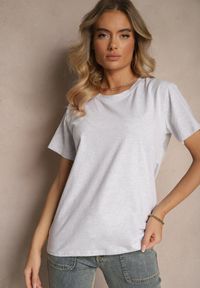 Renee - Jasnoszary Klasyczny T-shirt Bawełniany o Casualowym Kroju Nattine. Okazja: na co dzień. Kolor: szary. Materiał: bawełna. Wzór: gładki. Styl: klasyczny #3