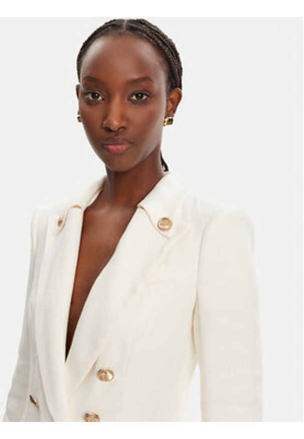 Elisabetta Franchi Marynarka GI-162-52E2-V760 Biały Regular Fit. Kolor: biały. Materiał: wiskoza, len