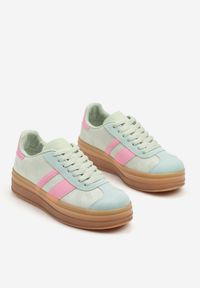 Born2be - Jasnozielone Płaskie Sneakersy Ozdobione Paskami Norili. Okazja: na co dzień. Zapięcie: pasek. Kolor: zielony. Materiał: jeans. Wzór: aplikacja #4