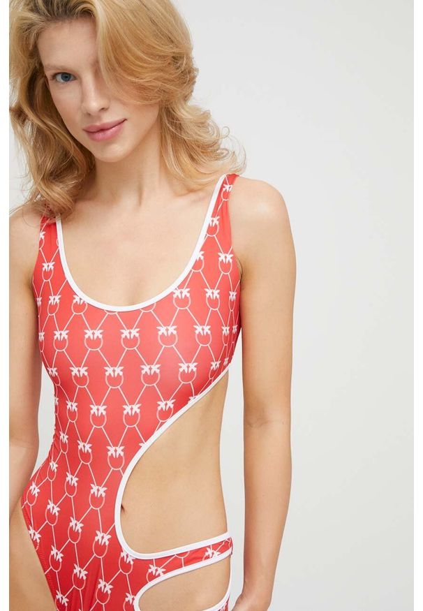 Pinko jednoczęściowy strój kąpielowy kolor czerwony miękka miseczka. Kolor: czerwony. Materiał: materiał