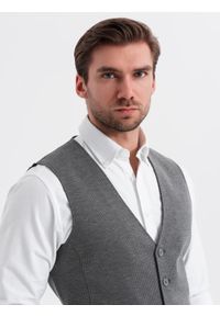Ombre Clothing - Elegancki zestaw męski kamizelka garniturowa + szorty - grafitowy V3. Okazja: na co dzień. Kolor: szary. Materiał: wiskoza, dzianina, poliester, materiał, bawełna, elastan. Wzór: jednolity. Sezon: lato. Styl: elegancki #8