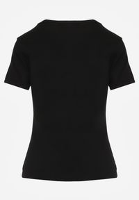 Born2be - Czarny Dopasowany T-shirt z Prążkowanej Tkaniny z Bawełny Acalenos. Okazja: na co dzień. Kolor: czarny. Materiał: bawełna, tkanina, prążkowany. Sezon: lato. Styl: elegancki, klasyczny, casual #2