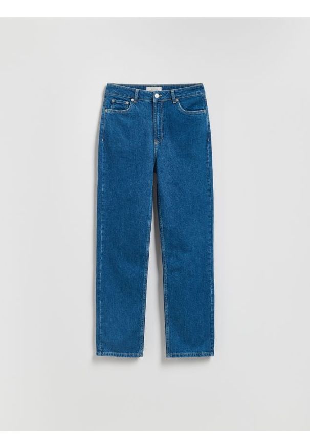 Reserved - Jeansy straight z wysokim stanem - niebieski. Stan: podwyższony. Kolor: niebieski
