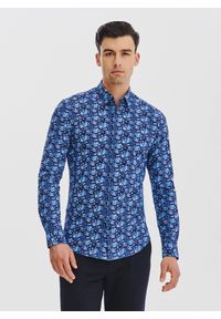 Pako Lorente - PAKO LORENTE – Granatowa dzianinowa koszula w kwiaty. Kolor: niebieski. Materiał: dzianina. Długość rękawa: długi rękaw. Długość: długie. Wzór: kwiaty #4