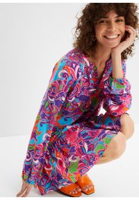 bonprix - Sukienka tunikowa z lejącej wiskozy. Kolor: różowy. Materiał: wiskoza. Wzór: nadruk. Styl: elegancki #2