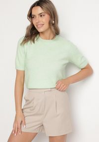 Born2be - Zielony Sweter z Wełną i Krótkim Rękawem Turosa. Okazja: na co dzień. Kolor: zielony. Materiał: wełna. Długość rękawa: krótki rękaw. Długość: krótkie. Styl: klasyczny, casual, elegancki #6