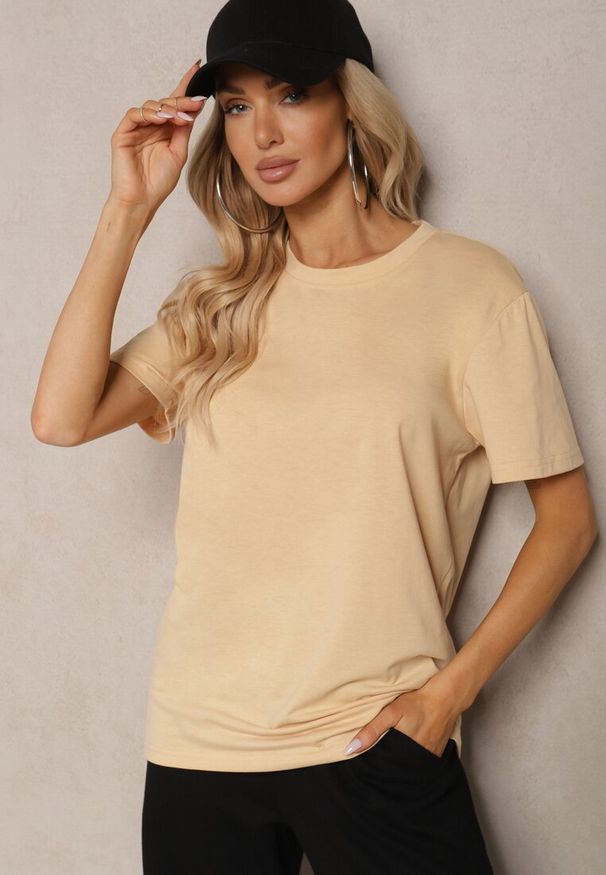 Renee - Beżowa Koszulka z Bawełny o Fasonie T-shirt Lormarka. Okazja: na co dzień. Kolor: beżowy. Materiał: bawełna. Styl: klasyczny, casual