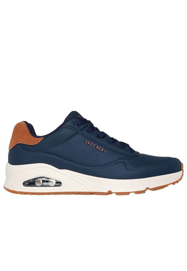 skechers - Buty męskie Skechers Uno Suited On Air 183004NVY - granatowe. Zapięcie: sznurówki. Kolor: niebieski. Materiał: zamsz, skóra, syntetyk, guma. Szerokość cholewki: normalna. Wzór: gładki. Model: Skechers Sport