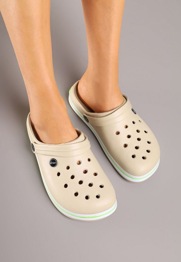Born2be - Beżowo-Zielone Klapki z Paskiem Podtrzymującym Piętę Tiaria. Okazja: na co dzień. Kolor: beżowy. Sezon: lato. Styl: casual