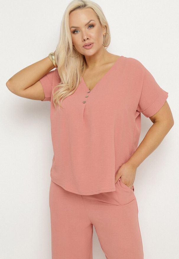 Born2be - Ciemnoróżowy Komplet o Fasonie Oversize Bluzka i Szerokie Spodnie Amisora. Kolor: różowy