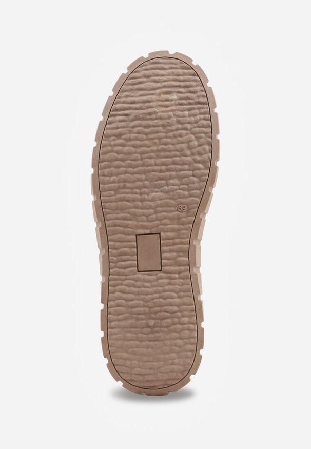 Renee - Ciemnobeżowe Sneakersy Vices na Platformie z Ozdobą i Napisem Leawen. Okazja: na co dzień. Kolor: beżowy. Materiał: jeans. Wzór: aplikacja, napisy. Obcas: na platformie