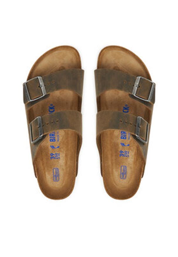 Birkenstock Klapki Arizona Sfb 1019377 Khaki. Kolor: brązowy. Materiał: skóra
