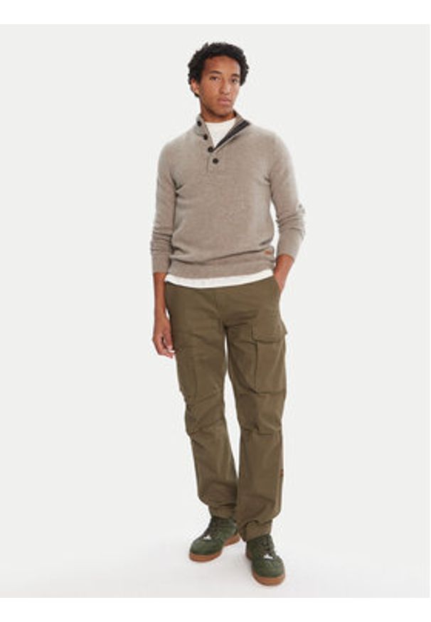 Barbour Sweter Patch Half Zip MKN0585ST51 Beżowy Regular Fit. Kolor: beżowy. Materiał: wełna
