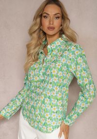 Renee - Zielona Koszula z Bawełny z Kwiatowym Printem i Długim Rękawem Ritapeva. Kolor: zielony. Materiał: bawełna. Długość rękawa: długi rękaw. Długość: długie. Wzór: kwiaty, nadruk. Sezon: wiosna. Styl: elegancki #3