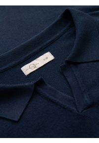 Ombre Clothing - Koszulka męska polo bez guzików z klasycznym splotem – granatowa V1 - Rozmiar: L. Typ kołnierza: polo. Kolor: niebieski. Materiał: wiskoza, dzianina, materiał, elastan, nylon. Wzór: ze splotem. Styl: klasyczny #3