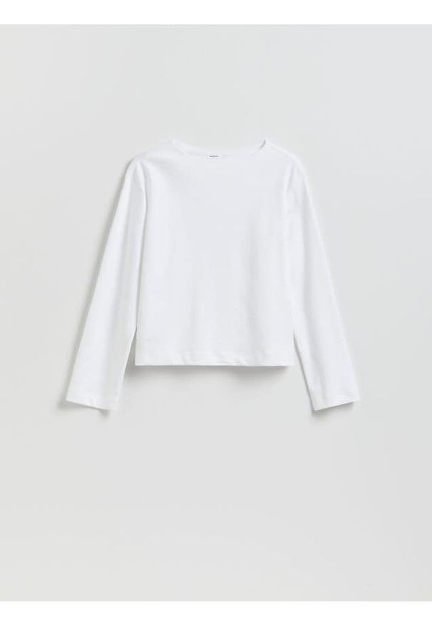 Reserved - Bawełniany longsleeve - biały. Kolor: biały. Materiał: bawełna. Długość rękawa: długi rękaw