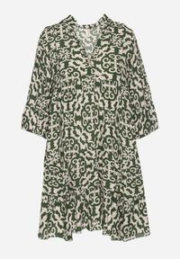 Born2be - Zielona Sukienka Rozkloszowana z Bawełny w Etniczny Wzór Zalista. Okazja: na co dzień. Kolor: zielony. Materiał: bawełna. Typ sukienki: rozkloszowane. Styl: boho, casual #4