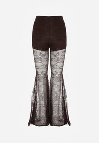 Renee - Brązowe Spodnie High Waist o Kroju Dzwonów z Koronki Ferella. Okazja: na randkę. Stan: podwyższony. Kolor: brązowy. Materiał: koronka. Wzór: koronka. Styl: elegancki, klasyczny #8