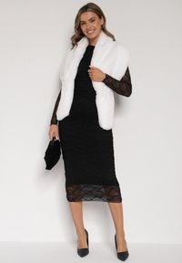 Born2be - Białe Futrzane Ponczo Narzutka Bralinne. Kolor: biały. Materiał: futro #4