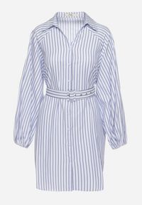 Born2be - Niebiesko-Biała Koszulowa Sukienka w Paski z Paskiem i Metalową Klamrą Elaratia. Okazja: na spotkanie biznesowe, do pracy. Kolor: niebieski. Materiał: bawełna, materiał. Wzór: paski. Typ sukienki: koszulowe. Styl: biznesowy #3