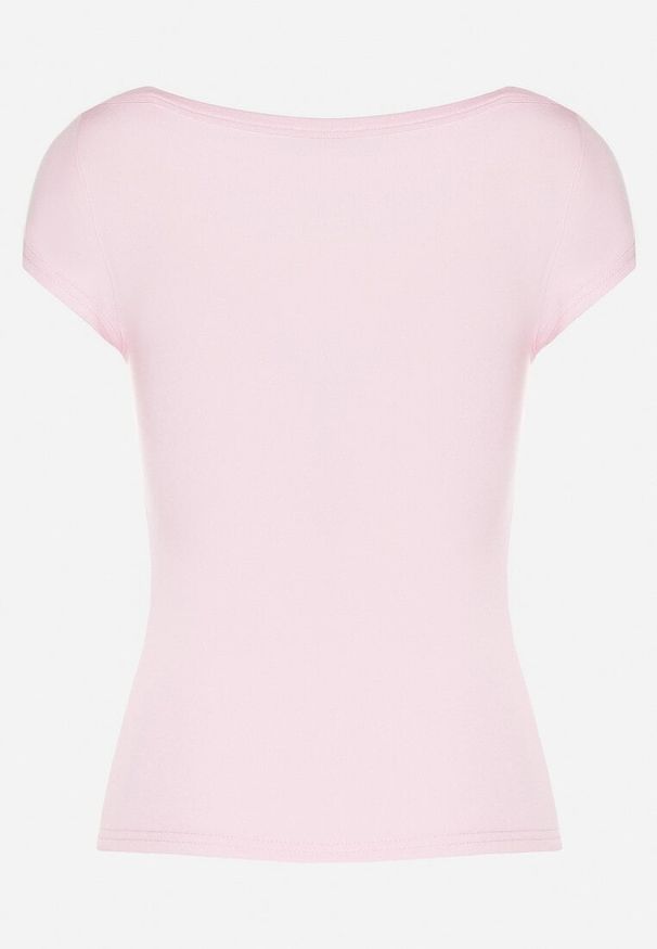 Born2be - Różowy T-shirt z Bawełny o Dopasowanym Kroju z Dekoltem w Łódkę Galerissa. Kolor: różowy. Materiał: bawełna. Styl: elegancki