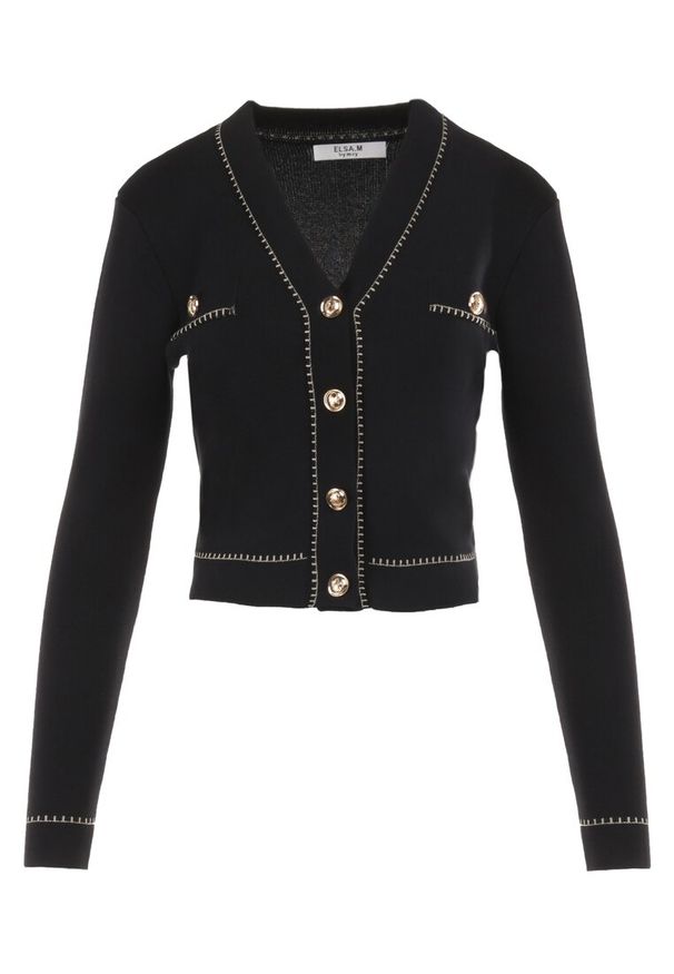 Born2be - Czarny Kardigan Patli. Kolor: czarny. Długość rękawa: długi rękaw. Długość: długie. Styl: retro, elegancki