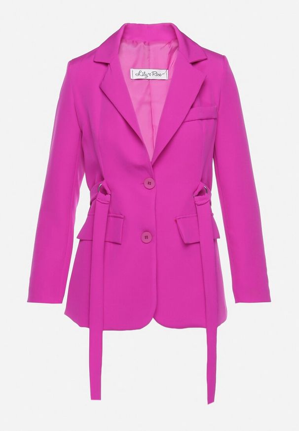 Born2be - Ciemnofioletowa Marynarka Jednorzędowa z Ozdobnym Paskiem i Klapami Orianella. Okazja: na spotkanie biznesowe, do pracy. Kolor: fioletowy. Materiał: jeans. Styl: biznesowy, elegancki