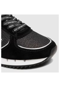 EA7 Emporio Armani - EA7 Czarne sneakersy damskie ze srebrnym logo. Kolor: czarny. Materiał: materiał, zamsz, skóra. Wzór: aplikacja #5