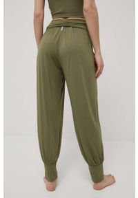 Deha spodnie damskie kolor zielony. Stan: podwyższony. Kolor: zielony. Materiał: dzianina, materiał, wiskoza. Wzór: gładki