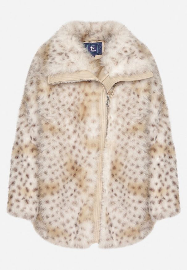 Born2be - Beżowa Kurtka Futerko na Suwak z Szerokim Kołnierzem Plinne. Okazja: na co dzień, do pracy, na spotkanie biznesowe. Typ kołnierza: golf. Kolor: beżowy. Materiał: futro. Styl: biznesowy, klasyczny, casual, elegancki