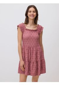 Reserved - Ażurowa sukienka mini - jasnofioletowy. Kolor: fioletowy. Materiał: dzianina. Wzór: ażurowy. Długość: mini #1