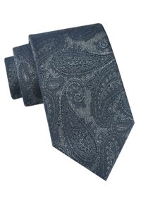 Klasyczny Krawat Męski - Chattier - Granat z Grafitem, Duże Paisley. Kolor: niebieski. Materiał: tkanina. Wzór: paisley. Styl: klasyczny